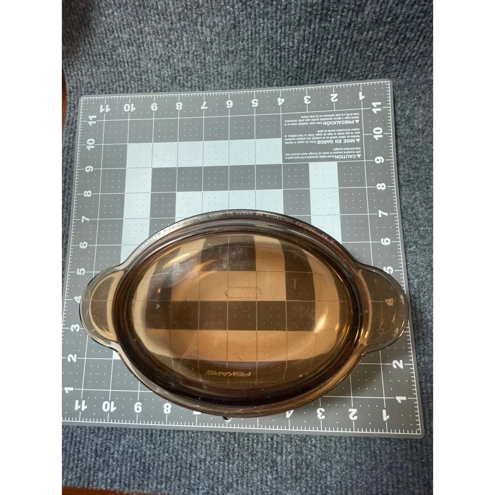 Vintage Vision Corning Amber Glass Oval Casserole Dish 1 Qt V-11-B with Lid USA